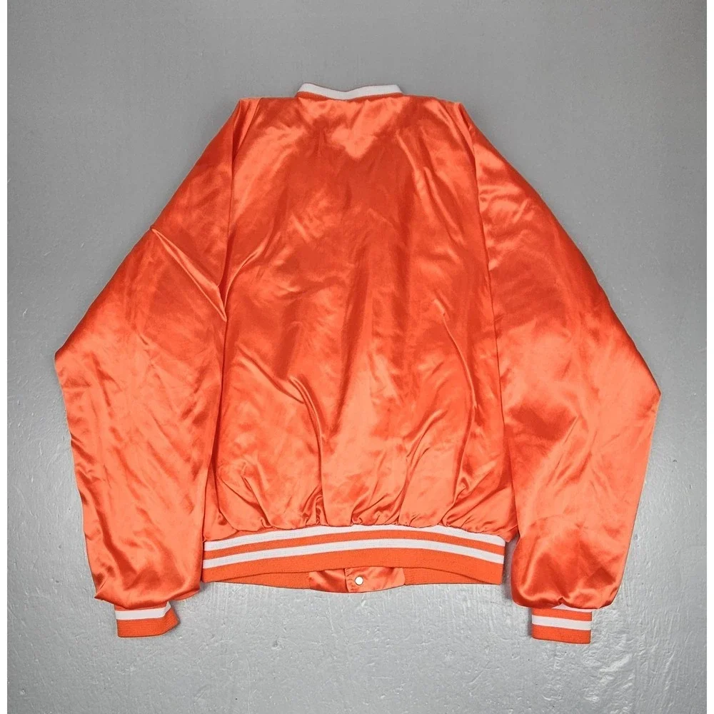 80s Vintage Hickman Mills Cougars Satin‎ Jacket Orange Snap Button Kansas City